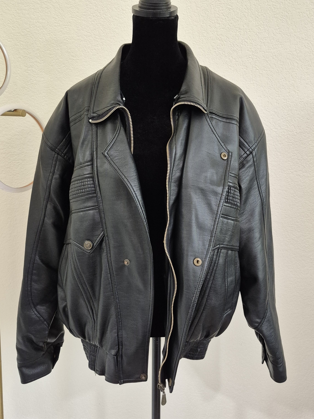 Classic Women's Black Leather Bomber Jacket